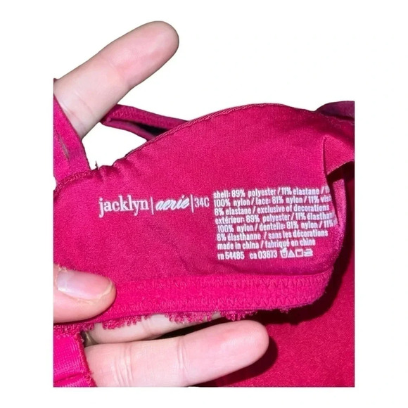 1438. AERIE JACKLYN PADDED BRA UNDERWIRE‎ POLKA DOTS PATTERN MAGENTA/NAVY BLUE - Picture 4 of 8